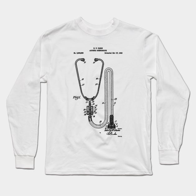 Stethoscope Patent Black Long Sleeve T-Shirt by Luve